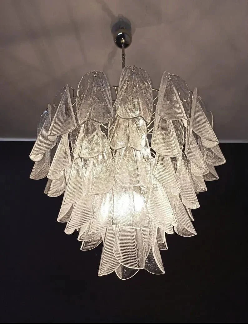Murano-Style Chandelier – Rondini – 57 glass leaves – Transparent - -Jecanoli