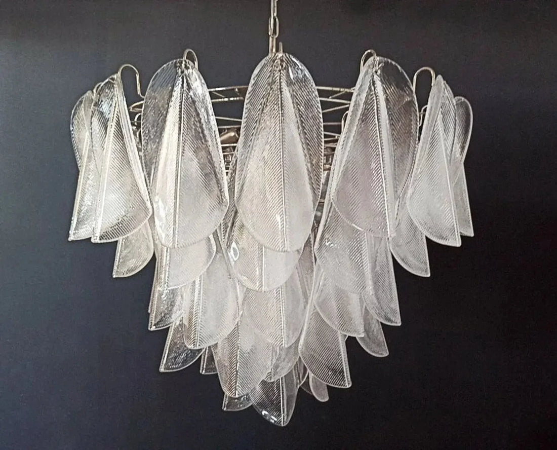 Murano-Style Chandelier – Rondini – 57 glass leaves – Transparent - -Jecanoli