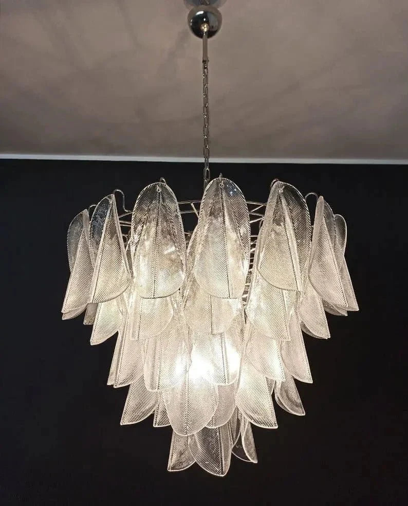 Murano-Style Chandelier – Rondini – 57 glass leaves – Transparent - -Jecanoli
