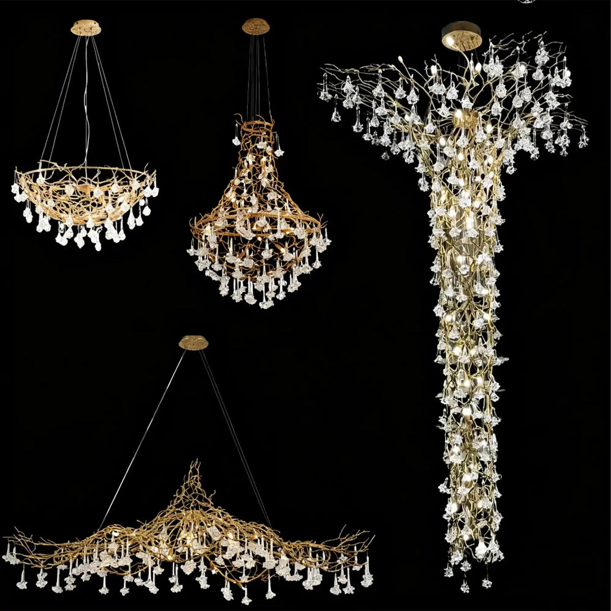 Nature-inspired Brass Tree Chandelier with Glazed Glass Flowers - Style D/L78.7"*W39.4"*H25.59"(L200cm*W100cm*H65cm)Warm LightJecanoli