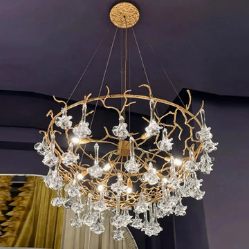 Nature-inspired Brass Tree Chandelier with Glazed Glass Flowers - Style A/D33.46"*H19.7"(D85cm*H50cm)Warm LightJecanoli