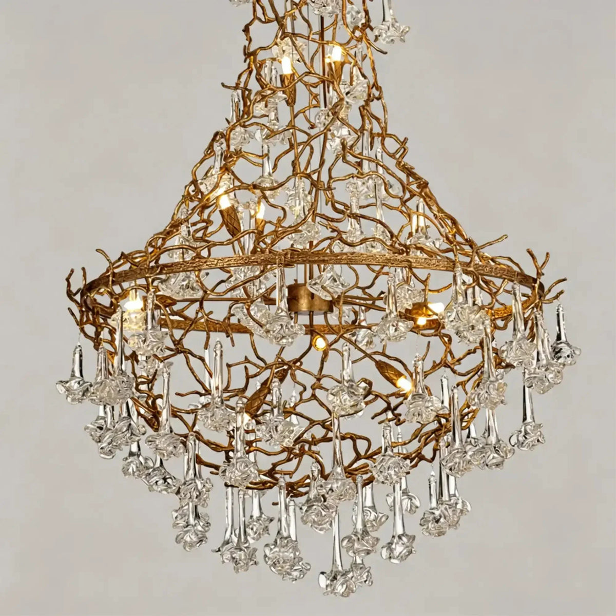 Nature-inspired Brass Tree Chandelier with Glazed Glass Flowers - Style D/L78.7"*W39.4"*H25.59"(L200cm*W100cm*H65cm)Warm LightJecanoli