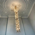Nature-inspired Brass Tree Chandelier with Glazed Glass Flowers - Style D/L78.7