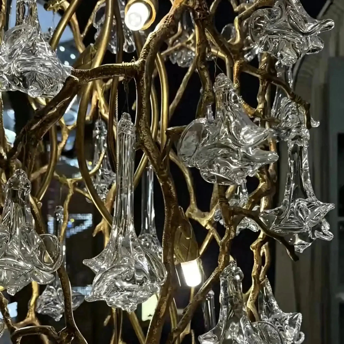 Nature-inspired Brass Tree Chandelier with Glazed Glass Flowers - Style D/L78.7"*W39.4"*H25.59"(L200cm*W100cm*H65cm)Warm LightJecanoli