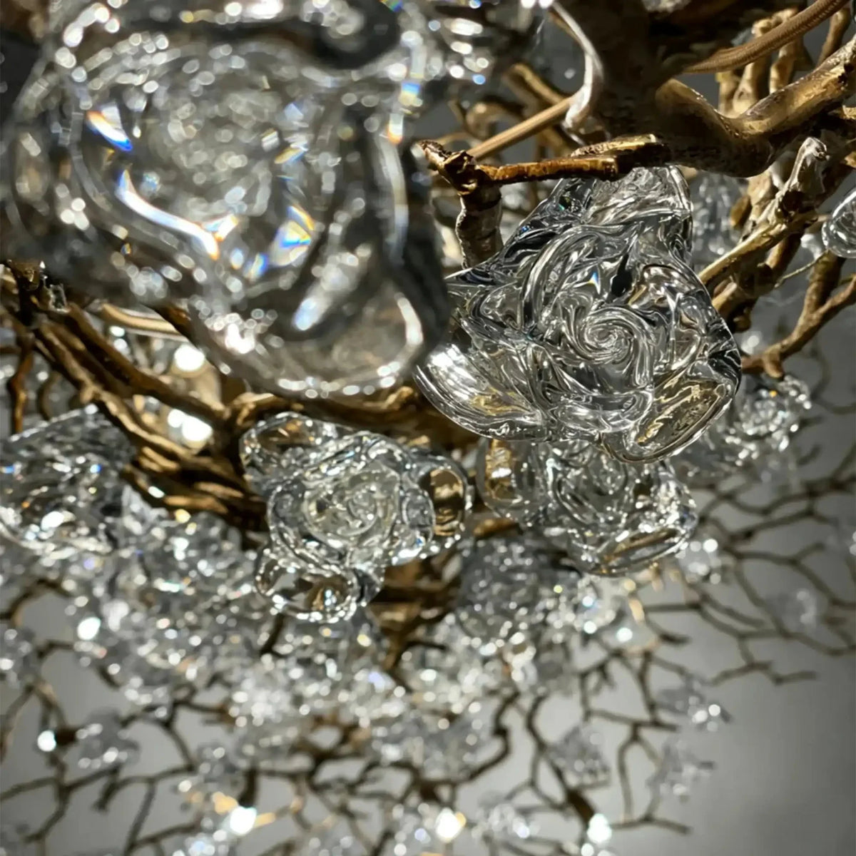Nature-inspired Brass Tree Chandelier with Glazed Glass Flowers - Style D/L78.7"*W39.4"*H25.59"(L200cm*W100cm*H65cm)Warm LightJecanoli