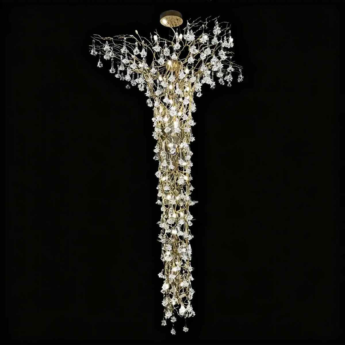 Nature-inspired Brass Tree Chandelier with Glazed Glass Flowers - Style C/D70.87"*H118.1"(D180cm*H300cm)Warm LightJecanoli