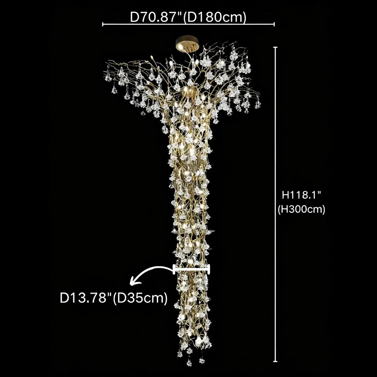 Nature-inspired Brass Tree Chandelier with Glazed Glass Flowers - Style D/L78.7"*W39.4"*H25.59"(L200cm*W100cm*H65cm)Warm LightJecanoli
