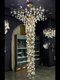 Nature-inspired Brass Tree Chandelier with Glazed Glass Flowers - Style D/L78.7