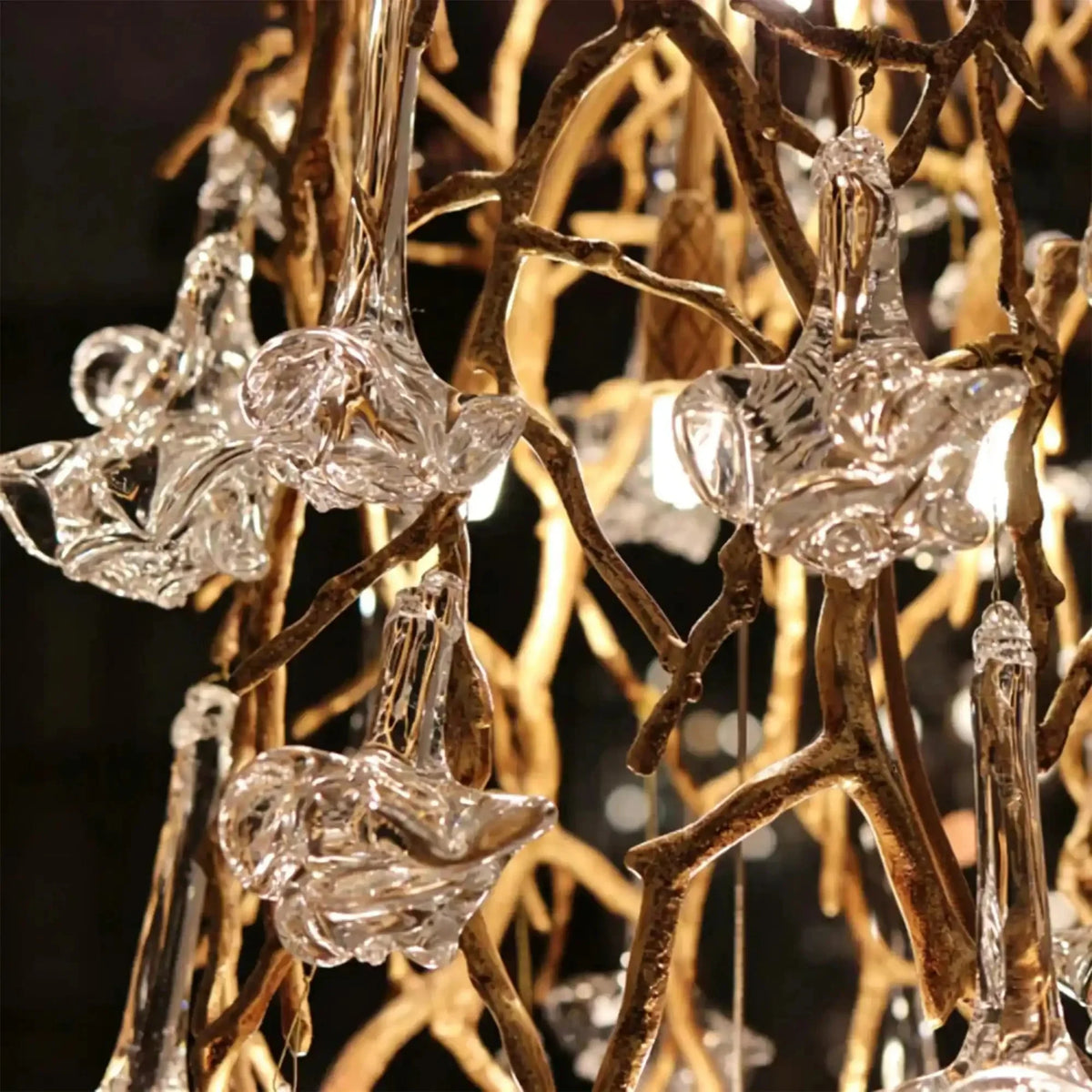 Nature-inspired Brass Tree Chandelier with Glazed Glass Flowers - Style D/L78.7"*W39.4"*H25.59"(L200cm*W100cm*H65cm)Warm LightJecanoli