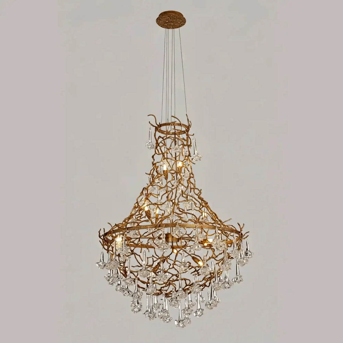 Nature-inspired Brass Tree Chandelier with Glazed Glass Flowers - Style A/D33.46"*H19.7"(D85cm*H50cm)Warm LightJecanoli