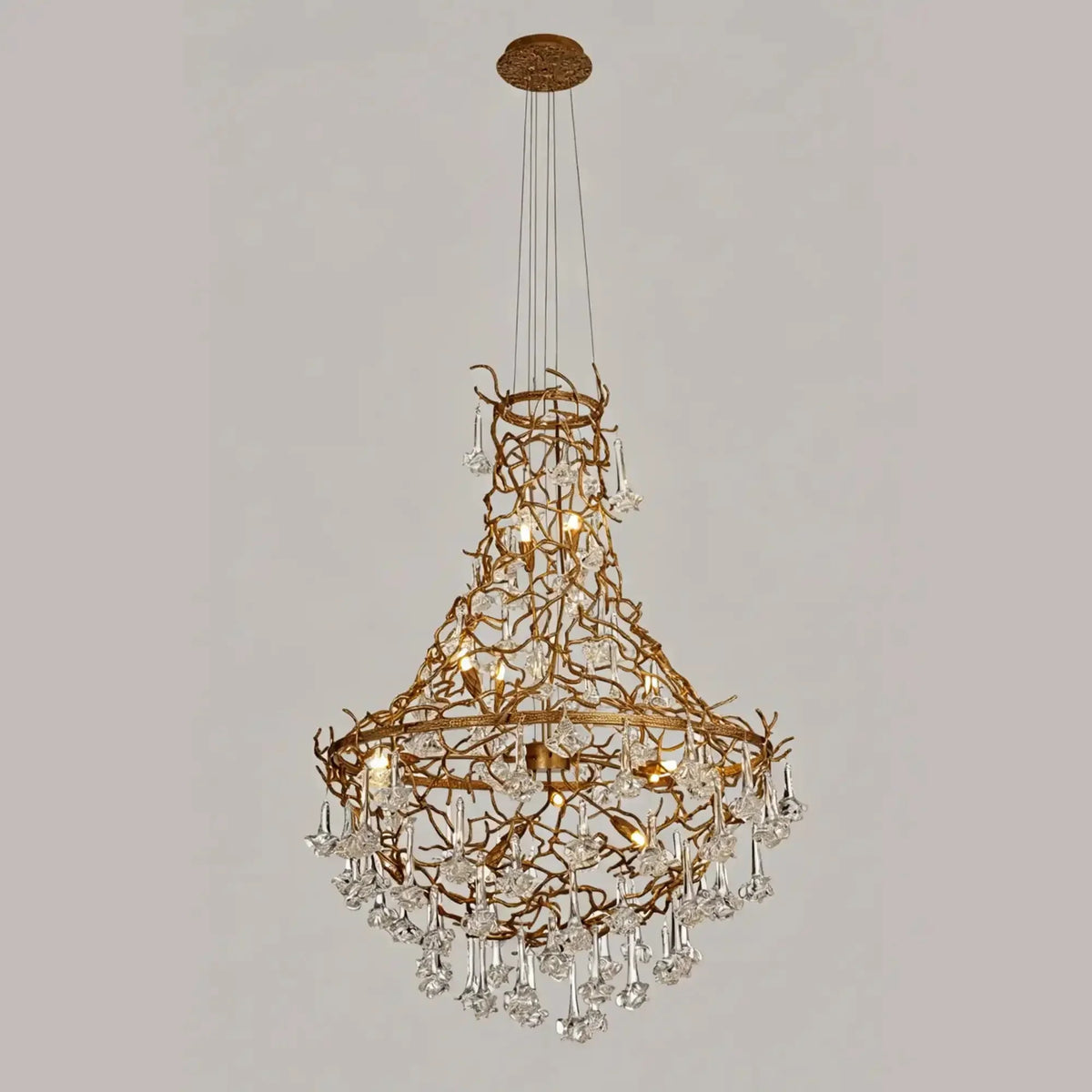 Nature-inspired Brass Tree Chandelier with Glazed Glass Flowers - Style B/D33.46"*H55.12"(D85cm*H140cm)Warm LightJecanoli