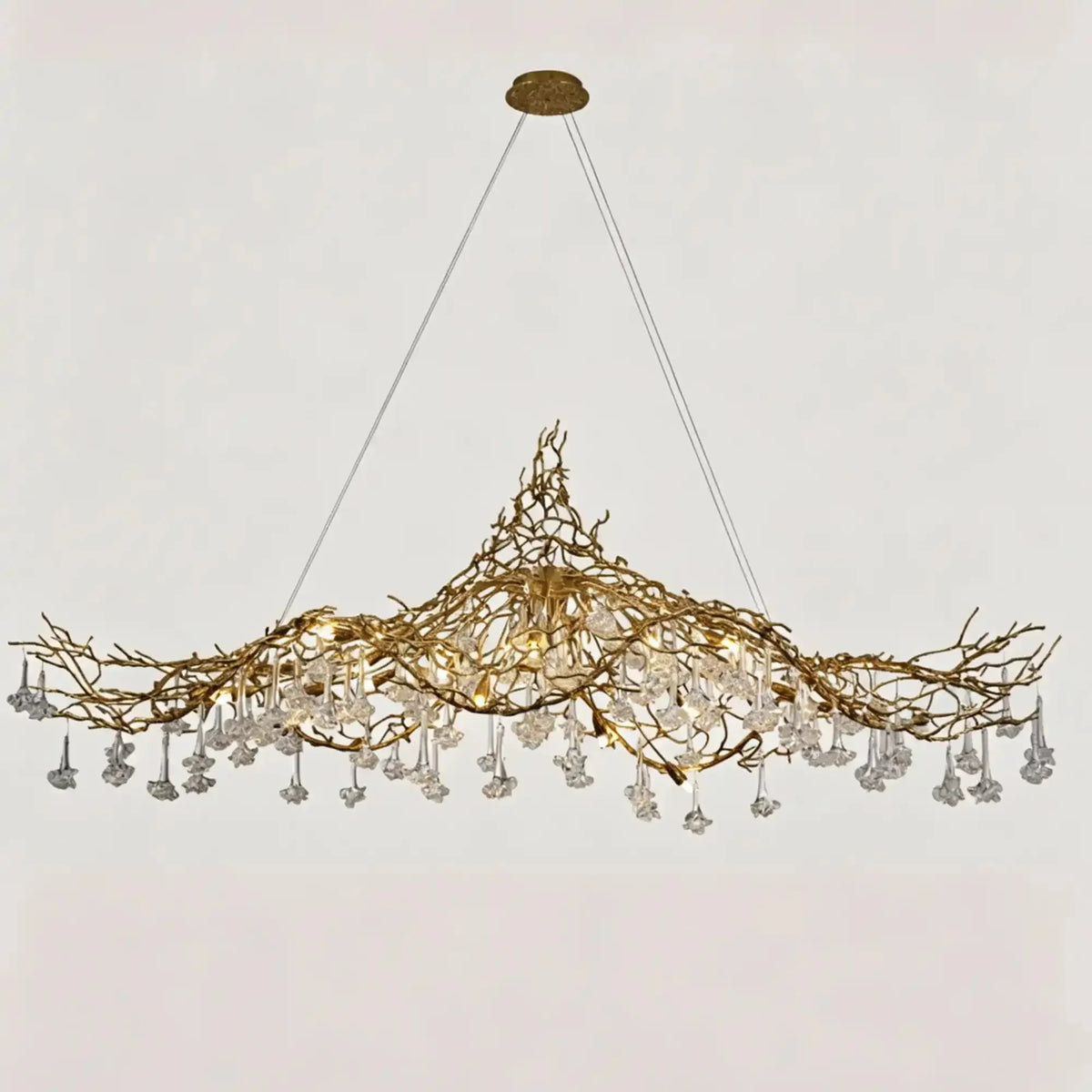 Nature-inspired Brass Tree Chandelier with Glazed Glass Flowers - Style D/L78.7"*W39.4"*H25.59"(L200cm*W100cm*H65cm)Warm LightJecanoli