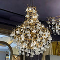 Nature-inspired Brass Tree Chandelier with Glazed Glass Flowers - Style D/L78.7