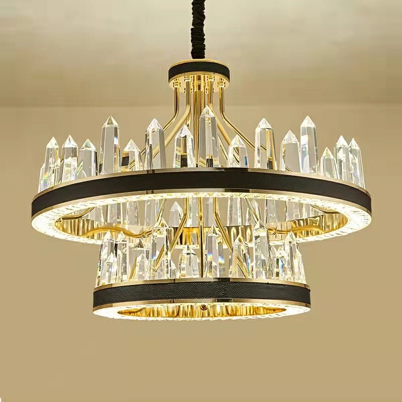 New Style Iceberg Crystal Chandelier For Living Room Modern Black Crown Ceiling Lighting Fixture - 2 layers D39.4"*H23.6"/43.7kgWarm Light - Jecanoli