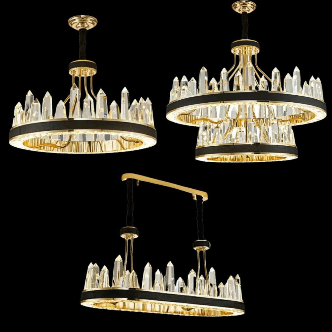 New Style Iceberg Crystal Chandelier For Living Room Modern Black Crown Ceiling Lighting Fixture - Rectangle L31.5"*W13.8"*H13.8"Dimmable White Light - Jecanoli