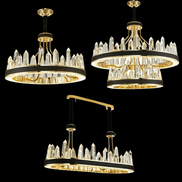 New Style Iceberg Crystal Chandelier For Living Room Modern Black Crown Ceiling Lighting Fixture - Rectangle L31.5"*W13.8"*H13.8"Dimmable White Light - Jecanoli