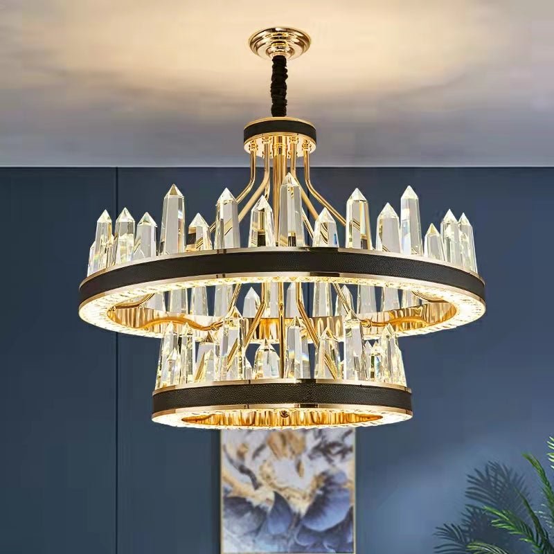New Style Iceberg Crystal Chandelier For Living Room Modern Black Crown Ceiling Lighting Fixture - 2 layers D31.5"*H23.6"/34.4kgWarm Light - Jecanoli