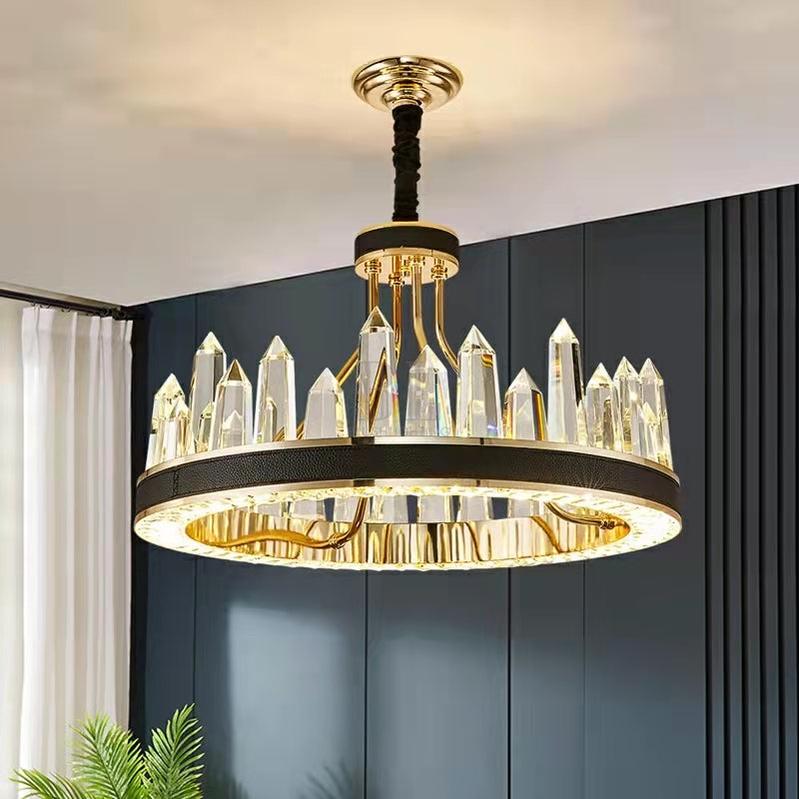 New Style Iceberg Crystal Chandelier For Living Room Modern Black Crown Ceiling Lighting Fixture - Rectangle L31.5"*W13.8"*H13.8"Dimmable White Light - Jecanoli