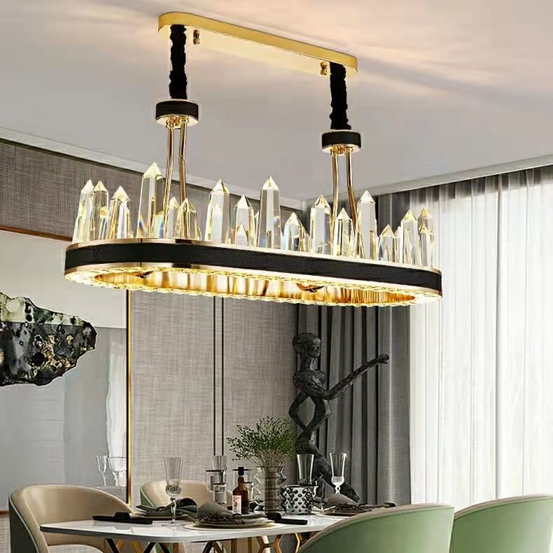 New Style Iceberg Crystal Chandelier For Living Room Modern Black Crown Ceiling Lighting Fixture - Rectangle L31.5"*W13.8"*H13.8"Warm Light - Jecanoli