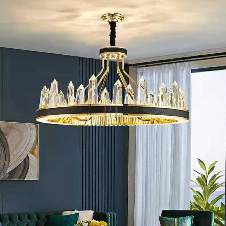 New Style Iceberg Crystal Chandelier For Living Room Modern Black Crown Ceiling Lighting Fixture - 1 layer D31.5"*H13.8"Warm Light - Jecanoli