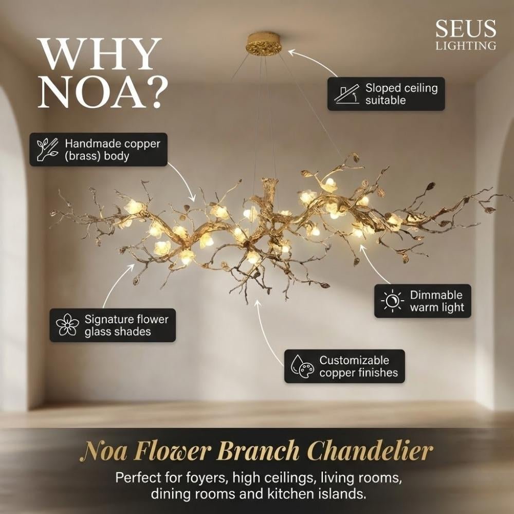 Noa Flower Branch Chandelier - L47.24” (120 cm)Warm White 3000K - Jecanoli