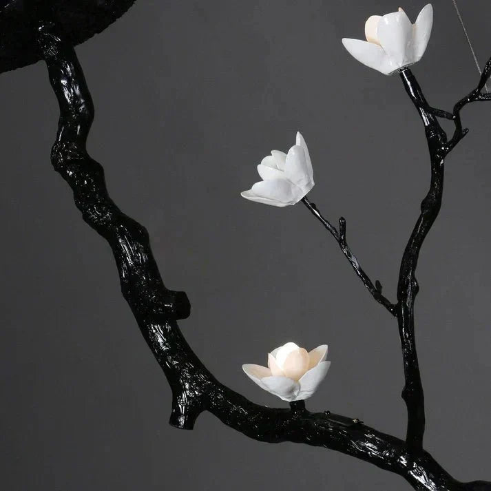 Noir Magnolia Branch & Porcelain Bloom Chandelier - Jecanoli