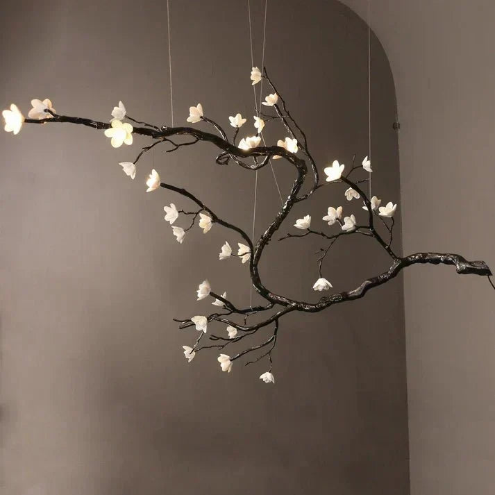 Noir Magnolia Branch & Porcelain Bloom Chandelier - Jecanoli