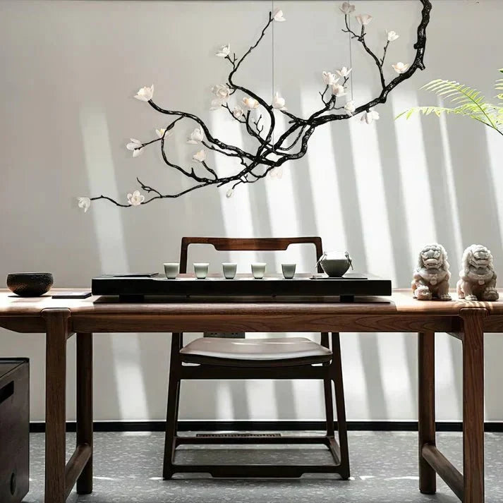 Noir Magnolia Branch & Porcelain Bloom Chandelier - Jecanoli