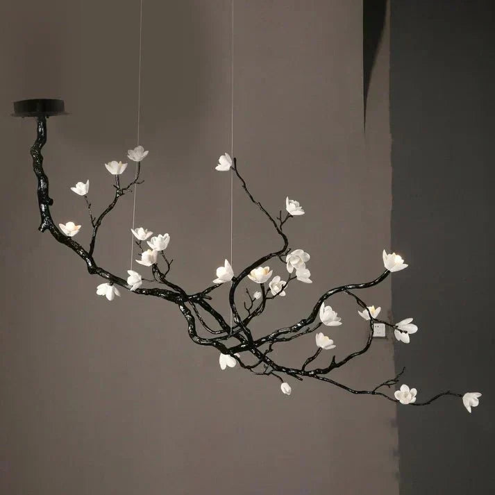 Noir Magnolia Branch & Porcelain Bloom Chandelier - Jecanoli