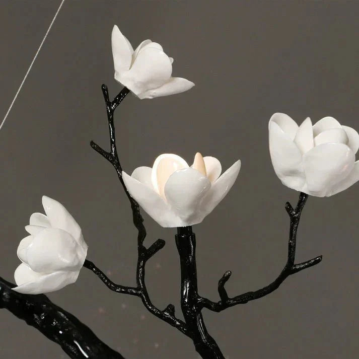 Noir Magnolia Branch & Porcelain Bloom Chandelier - Jecanoli
