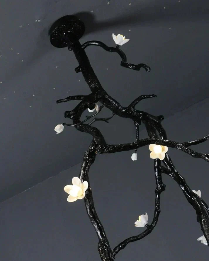 Noir Twisted Branch & Porcelain Bloom Candelabrum Chandelier - Jecanoli