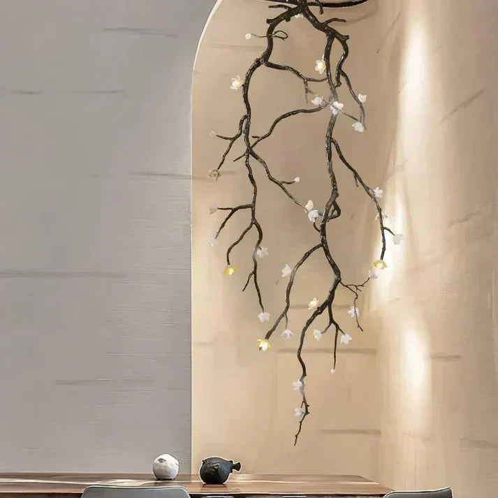 Noir Twisted Branch & Porcelain Bloom Candelabrum Chandelier - Jecanoli