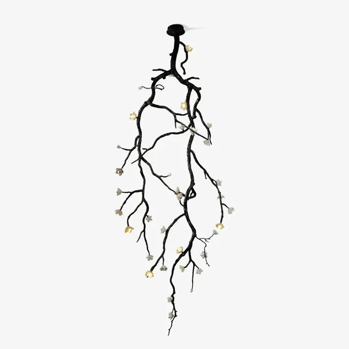 Noir Twisted Branch & Porcelain Bloom Candelabrum Chandelier - Jecanoli