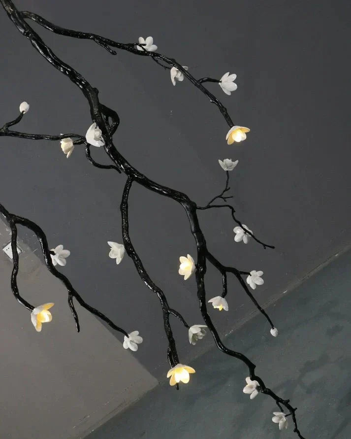 Noir Twisted Branch & Porcelain Bloom Candelabrum Chandelier - Jecanoli