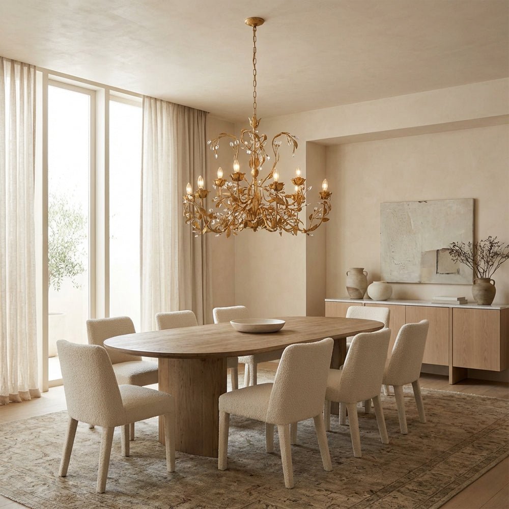 Nora Gilded Floral Crystal Round Chandelier - Jecanoli
