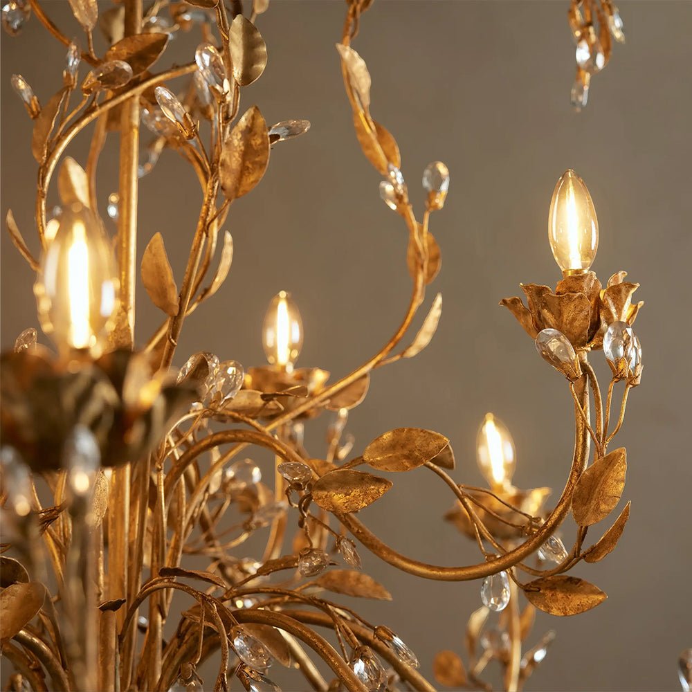 Nora Gilded Floral Crystal Round Chandelier - Jecanoli