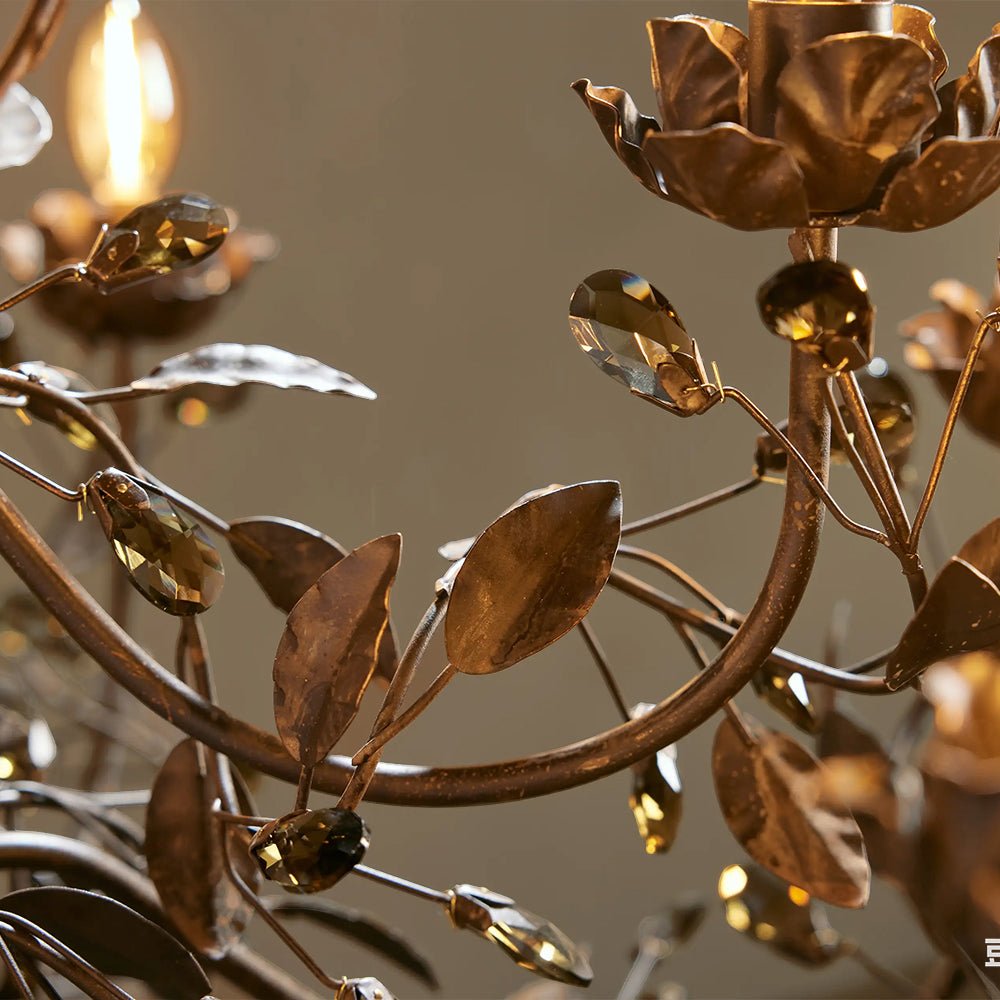 Nora Gilded Floral Crystal Round Chandelier - Jecanoli