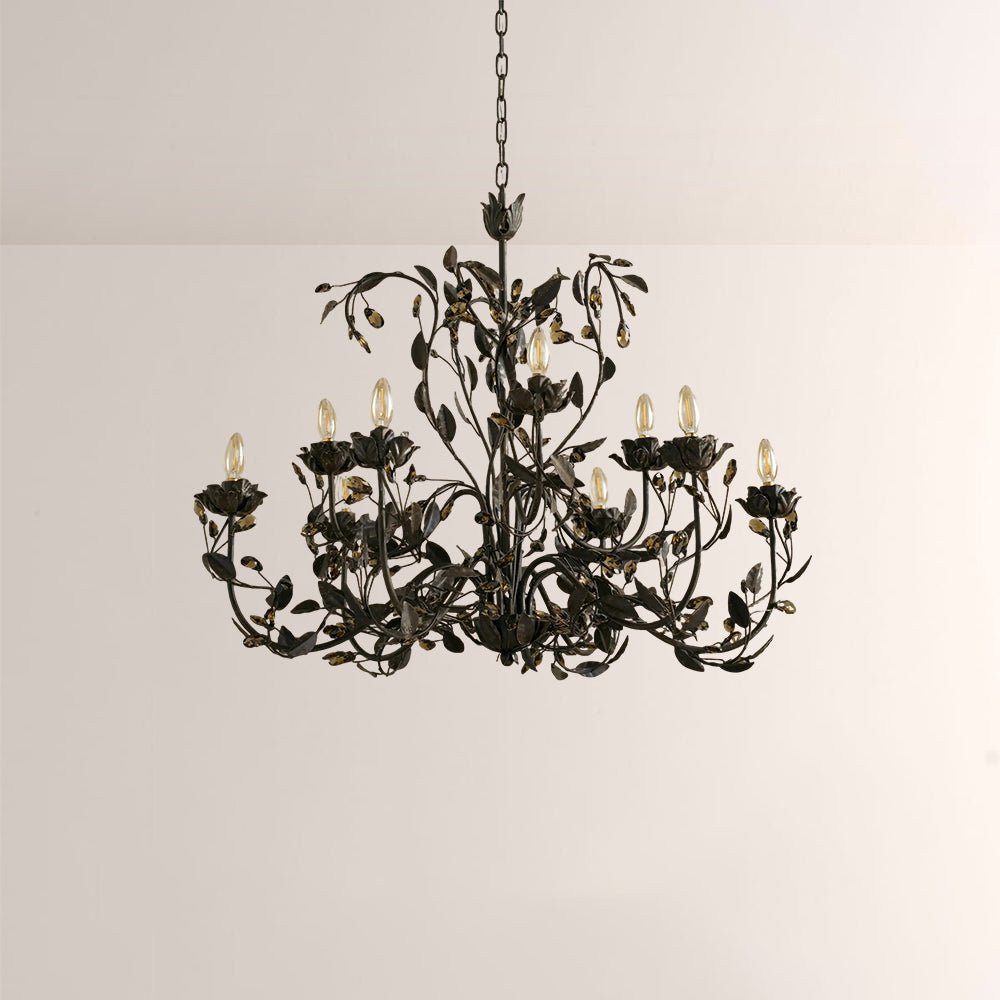 Nora Gilded Floral Crystal Round Chandelier - Jecanoli