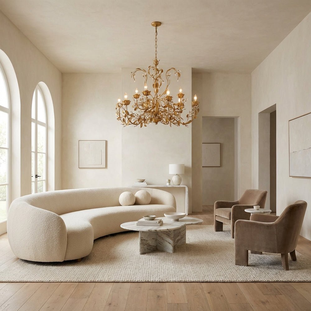 Nora Gilded Floral Crystal Round Chandelier - Jecanoli