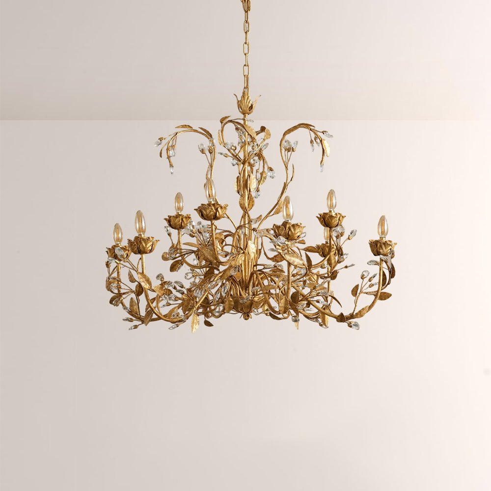 Nora Gilded Floral Crystal Round Chandelier - Jecanoli