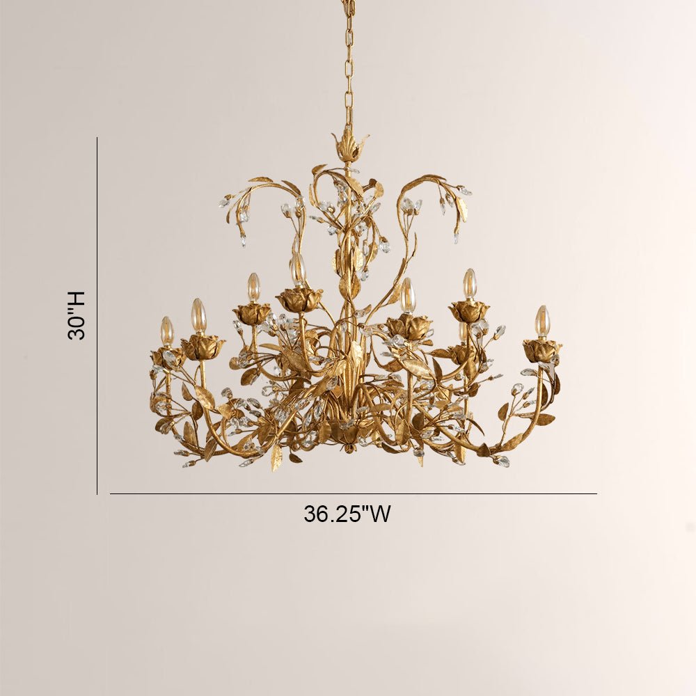 Nora Gilded Floral Crystal Round Chandelier - Jecanoli