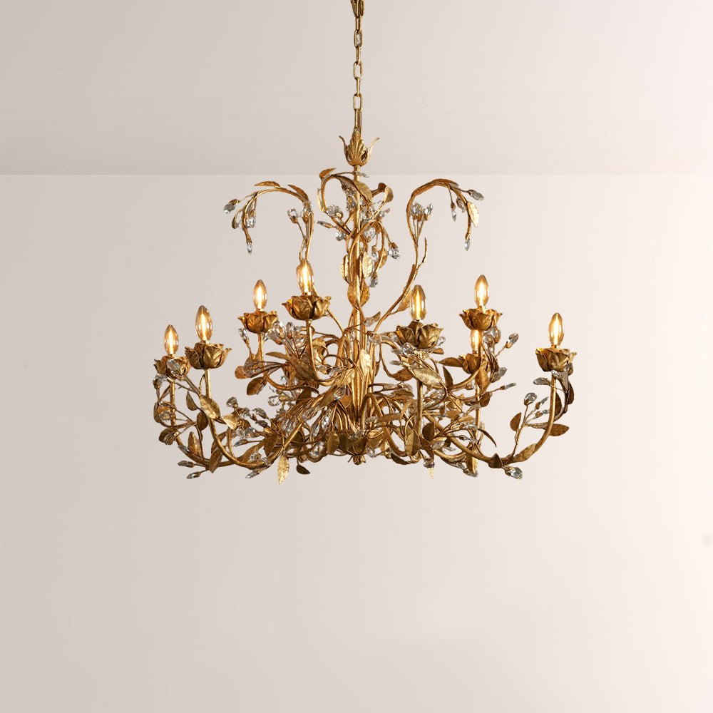 Nora Gilded Floral Crystal Round Chandelier - Jecanoli