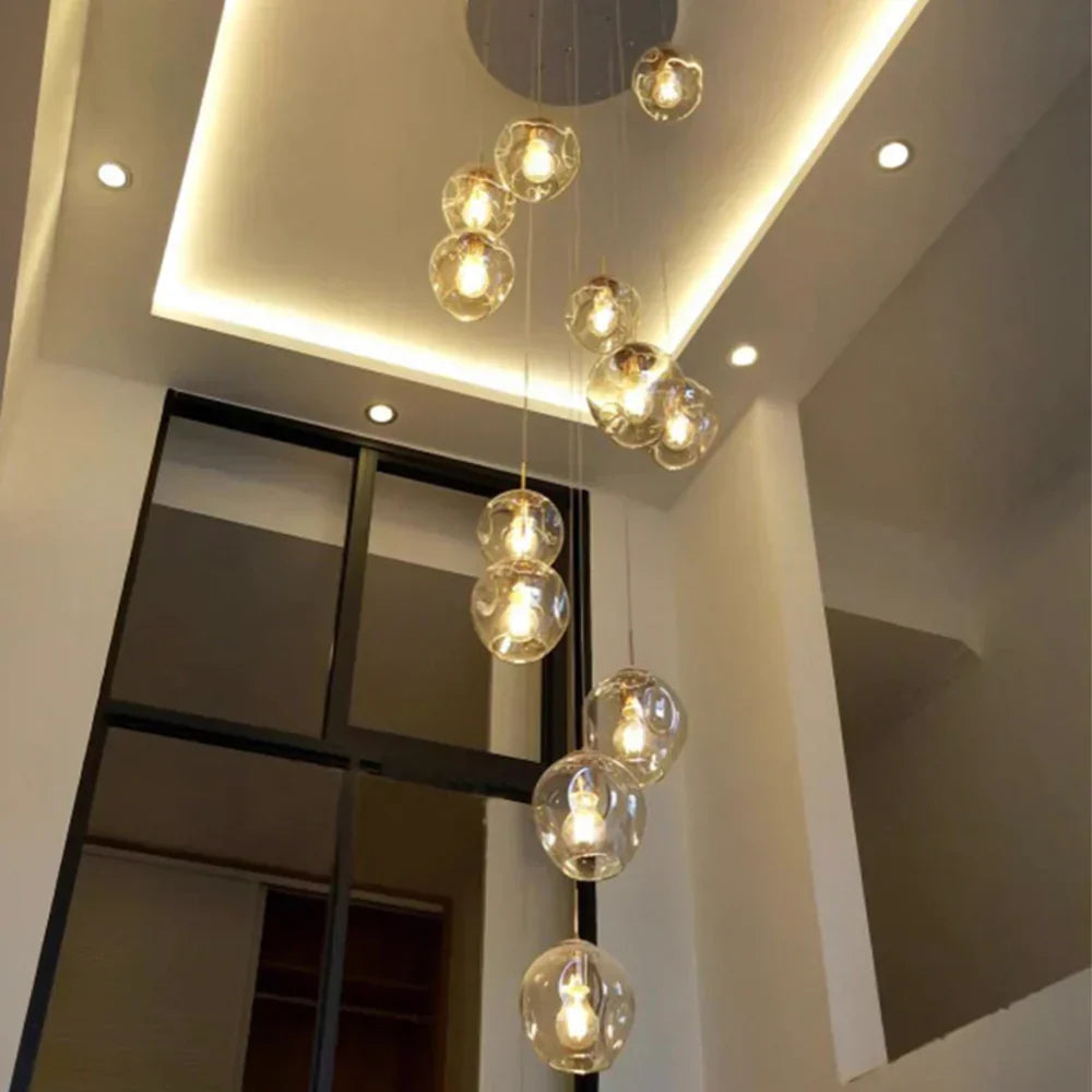 Nordic Designer Long Spiral Glass Chandelier Modern Light Luxury Decorative Light Fixture For Staircase/Hallway