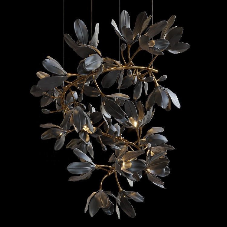 Octavia Black Branching Glass Flower Chandelier - 27.6 inches Drop Length x 19.7 inches WidthDeep Golden BrownJecanoli