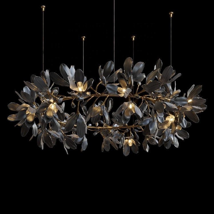 Octavia Black Branching Glass Flower Chandelier - 27.6 inches Drop Length x 19.7 inches WidthDeep Golden BrownJecanoli