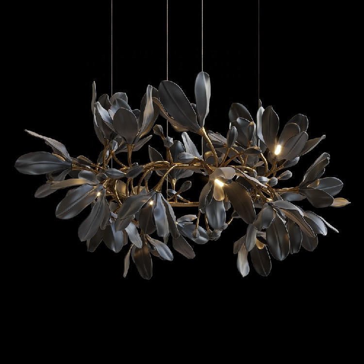 Octavia Black Branching Glass Flower Chandelier - 27.6 inches Drop Length x 19.7 inches WidthDeep Golden BrownJecanoli