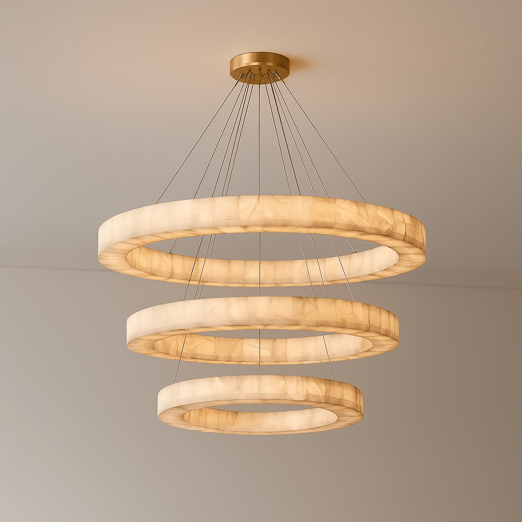 OLYRA 3-TIER ROUND ALABASTER CHANDELIER 39" 47" 59"D-Jecanoli