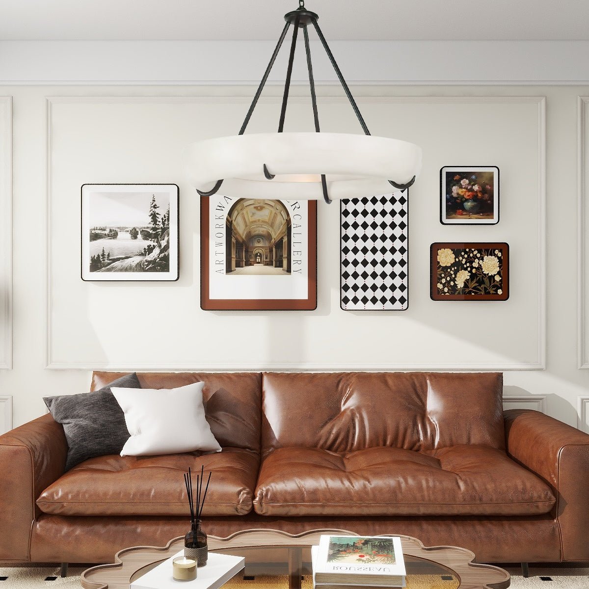 Orion Alabaster Chandelier - ∅ 33.5″ x H 31.5″BlackWarm LightJecanoli