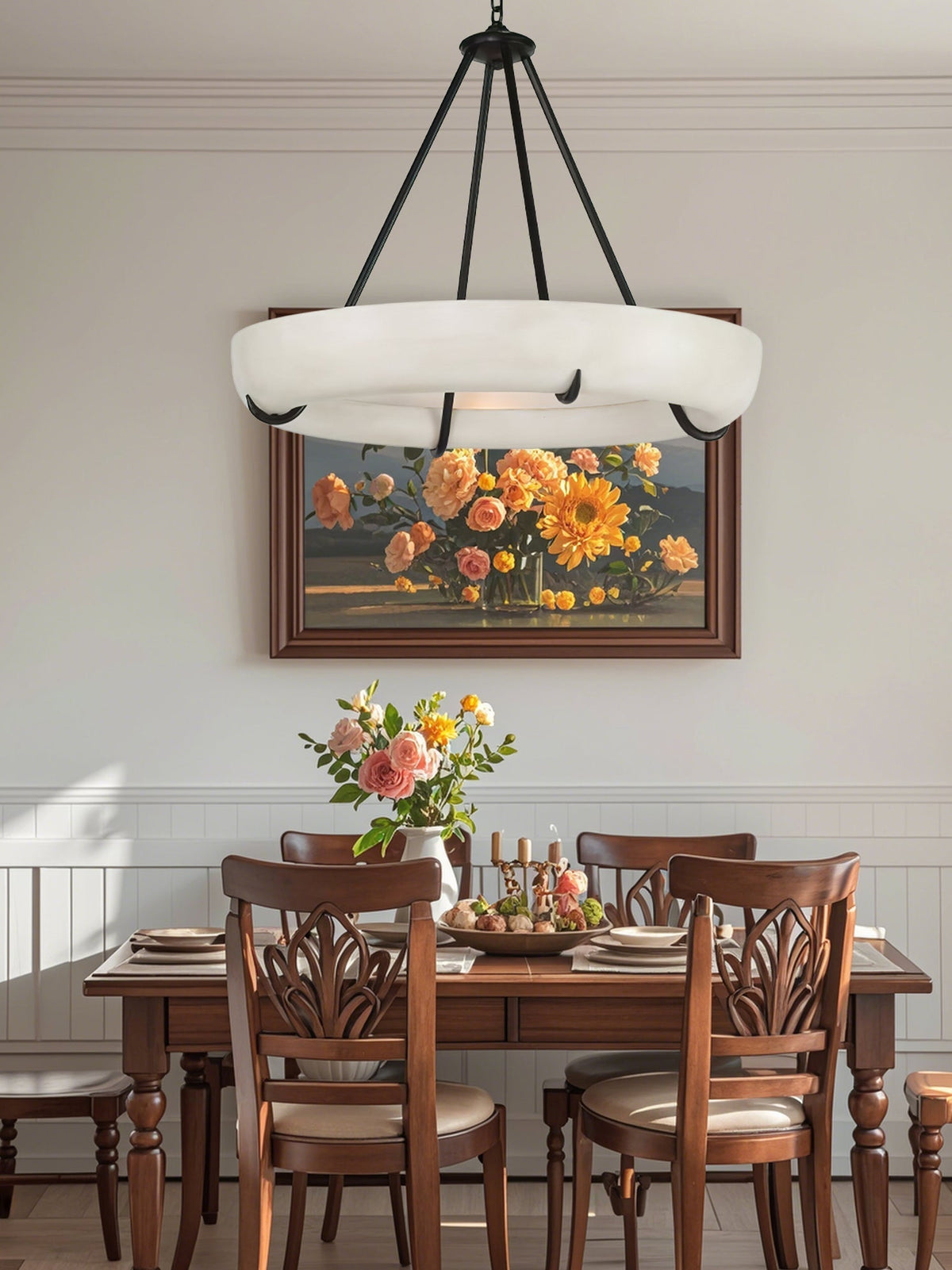 Orion Alabaster Chandelier - ∅ 33.5″ x H 31.5″BlackWarm LightJecanoli