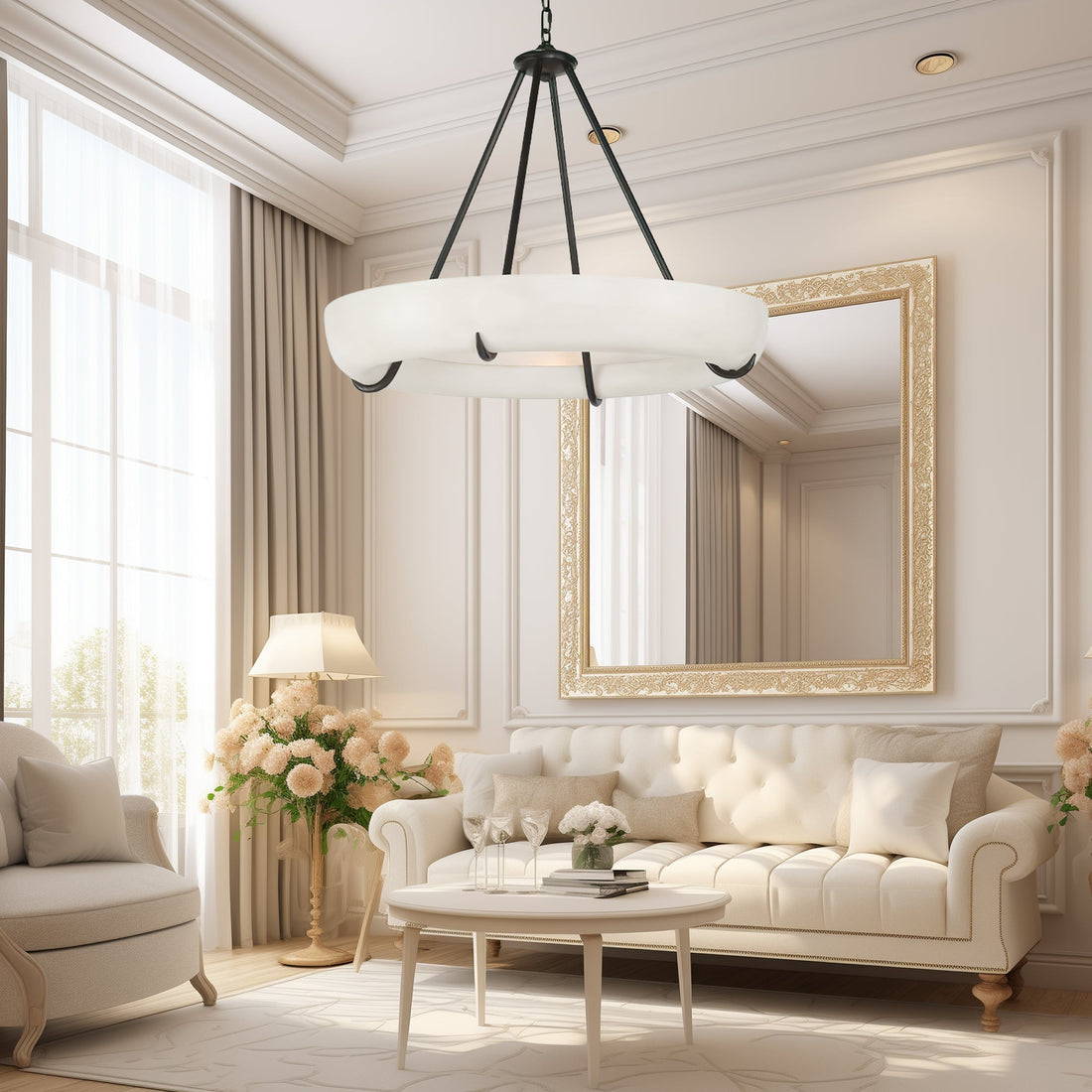 Orion Alabaster Chandelier - ∅ 33.5″ x H 31.5″BlackWarm LightJecanoli